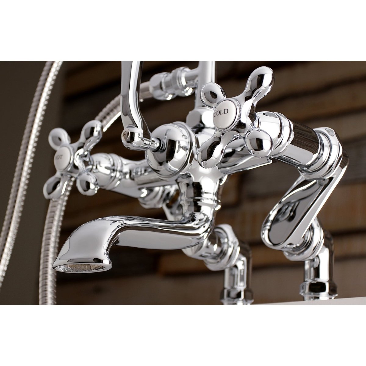 Auqa Vintage 7" Adjustable Clawfoot Tub Faucet With Hand Shower & Two Hole Installation, Polished Chrome - BUILDMYPLACE