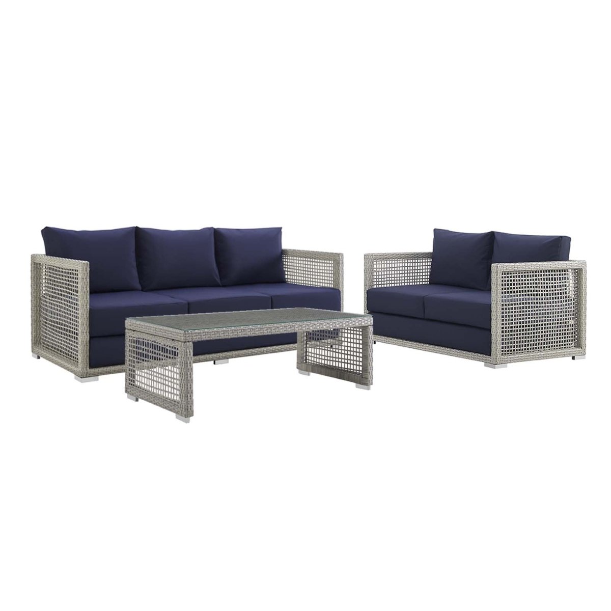 Aura 3 Piece 5 Seat Outdoor Patio Wicker Rattan Set - BUILDMYPLACE
