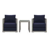 Aura 3 Piece Two Armchair Outdoor Patio Wicker Rattan Set - BUILDMYPLACE