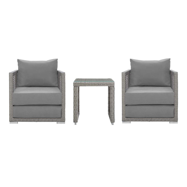Aura 3 Piece Two Armchair Outdoor Patio Wicker Rattan Set - BUILDMYPLACE