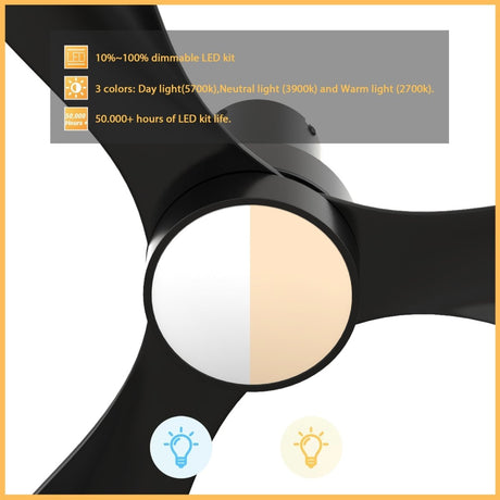 AURORA 52 inch 3 - Blade Flush Mount Smart Ceiling Fan with LED Light & Remote - LEDMyPlace