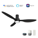 AURORA 52 inch 3 - Blade Flush Mount Smart Ceiling Fan with LED Light & Remote - LEDMyPlace