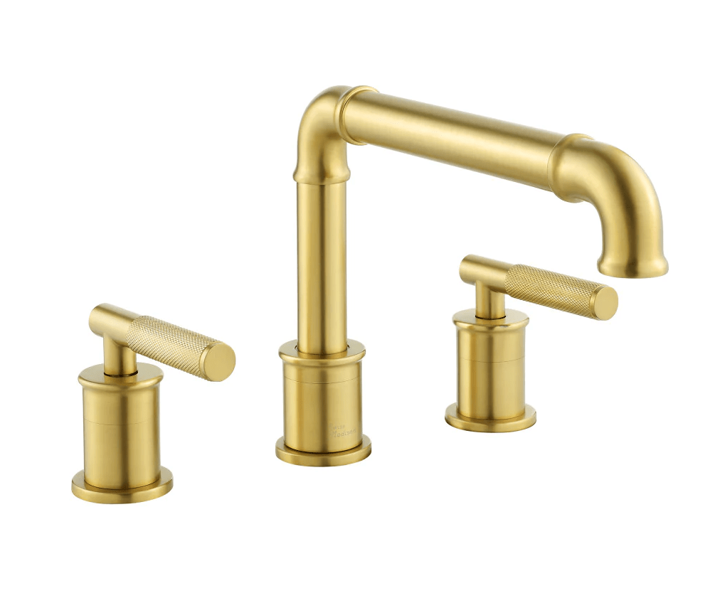 Avallon 8 in. Widespread, Sleek Handle, Bathroom Faucet in Brushed Gold - BUILDMYPLACE