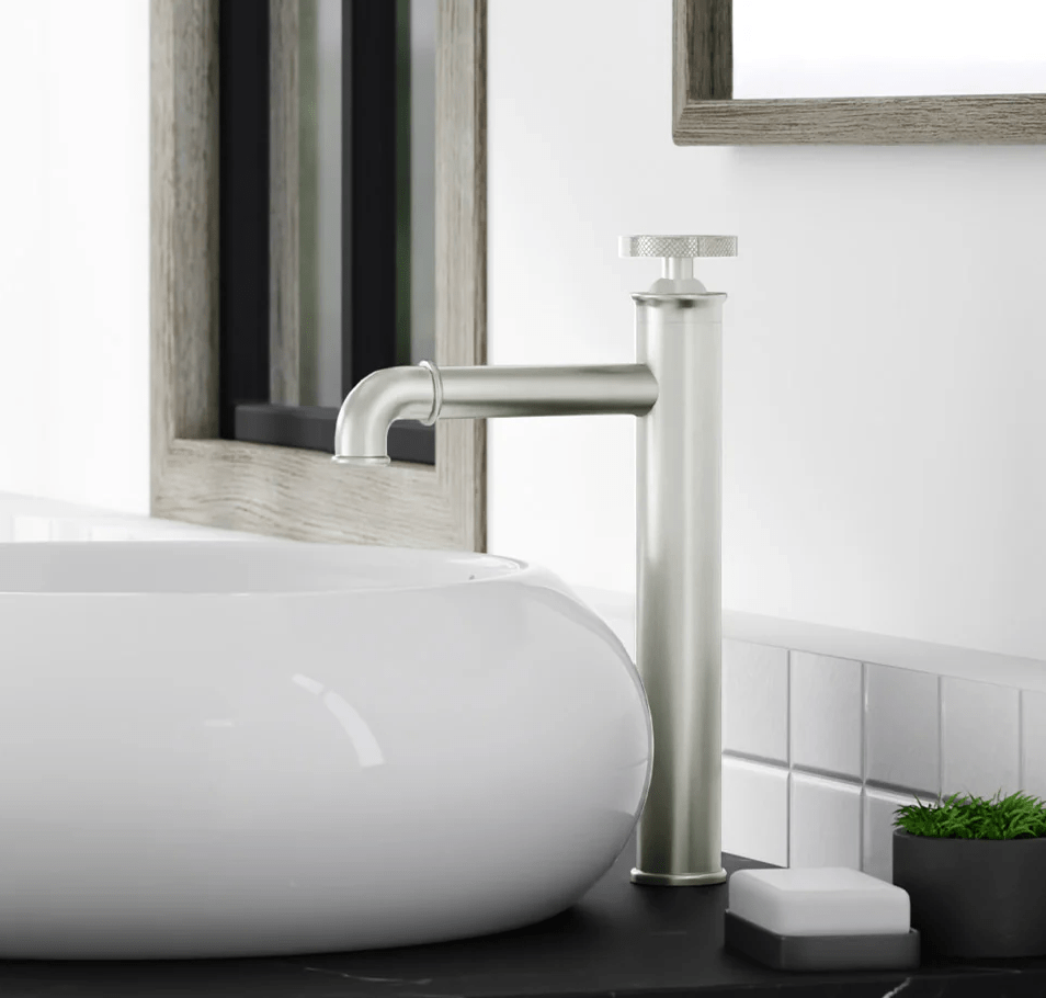 Avallon Single Hole, Single - Handle Wheel, High Arc Bathroom Vessel Sink Faucet in Brushed Nickel - BUILDMYPLACE