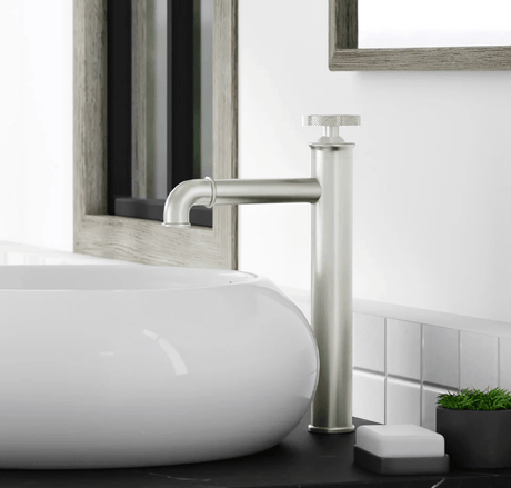 Avallon Single Hole, Single - Handle Wheel, High Arc Bathroom Vessel Sink Faucet in Brushed Nickel - BUILDMYPLACE