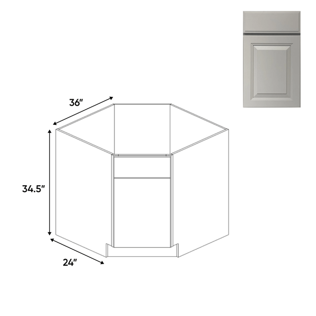 Avalon Ashen - Diagnonal Corner Sink Base Cabinets - 36"W x 34.5"H x 36"D - Pre Assembled - BUILDMYPLACE