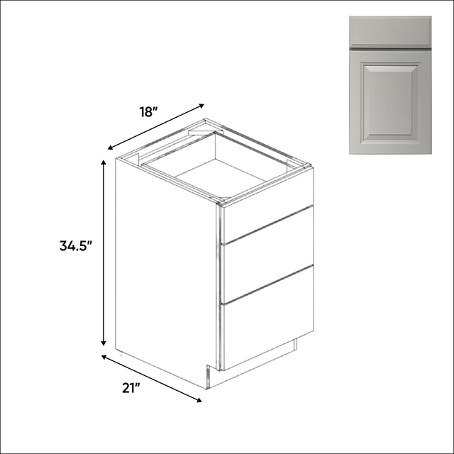 Avalon Ashen - Vanity Drawer Base Cabinets - 18"W x 34.5"H x 21"D - Pre Assembled - BUILDMYPLACE