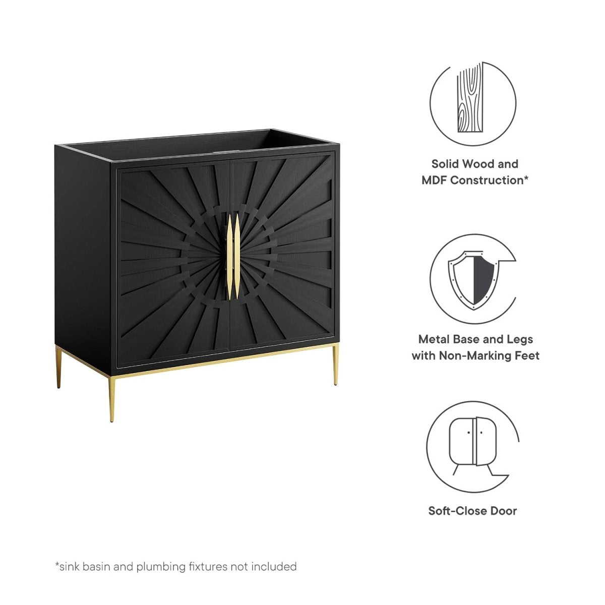 Awaken Black Freestanding Single Sink Bathroom Vanity (Sink not Included) - BUILDMYPLACE