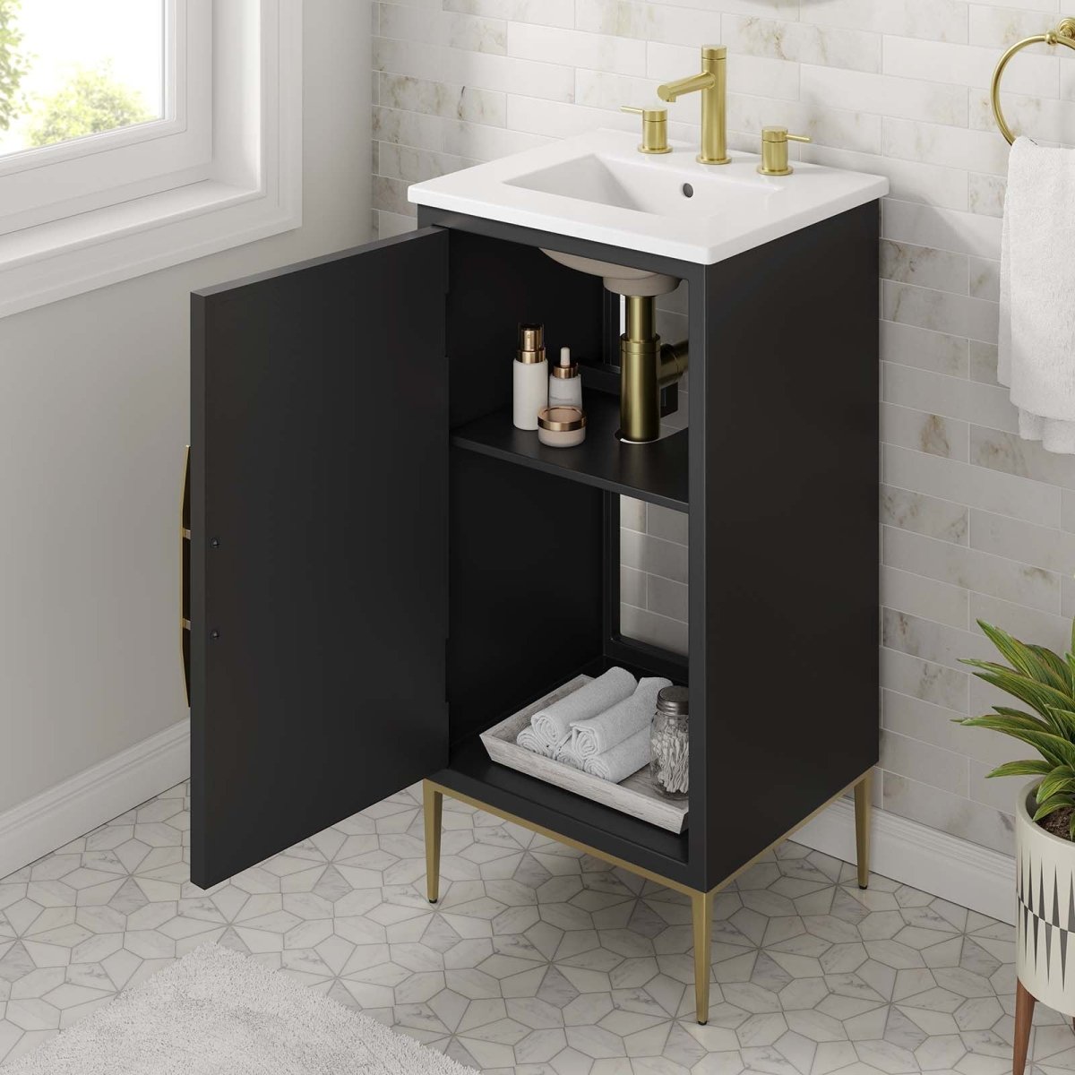 Awaken Black Freestanding Single Sink Bathroom Vanity with Ceramic Sink Top - BUILDMYPLACE