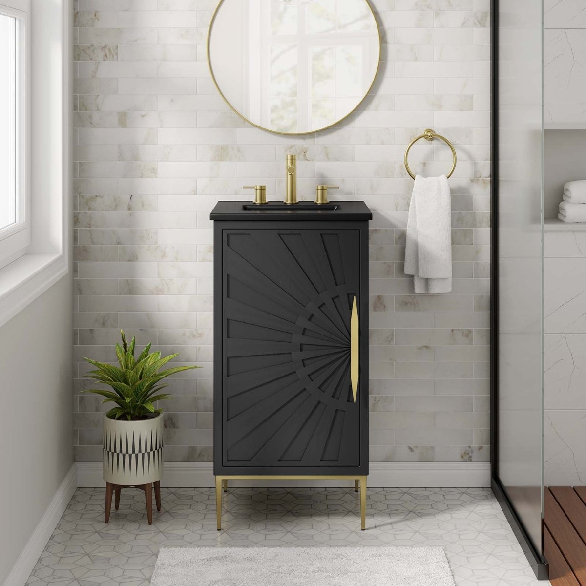 Awaken Black Freestanding Single Sink Bathroom Vanity with Ceramic Sink Top - BUILDMYPLACE