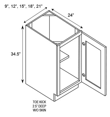 Full Height - Single Door Base Cabinets - 9 in W x 34.5 in H x 24 in D - AO