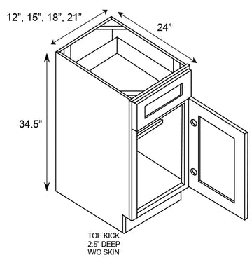 White Shaker - Single Door Cabinets - 12 in W x 34.5 in H x 24 in D