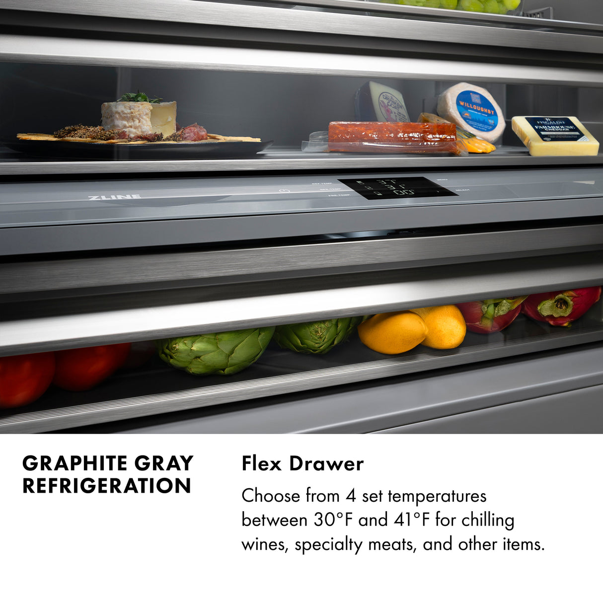 ZLINE 36 in. 19.6 cu. ft. Panel Ready French Door Built-In Bottom Freezer Refrigerator with Water Dispenser and Ice Maker with Graphite Gray Interior (GRBIV-36)