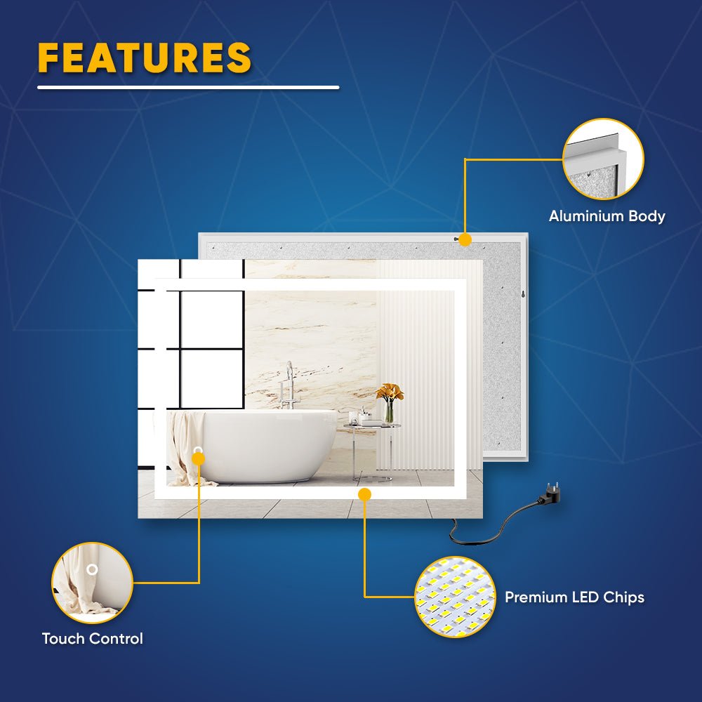 Backlit/Frontlit, Vanity Mirror with Lights, Touch Switch, Anti - Fog, Adjustable 3 - Color Temperature & Remembrance, CRI 90+, LED Mirror for Bathroom, Accord Style - BUILDMYPLACE