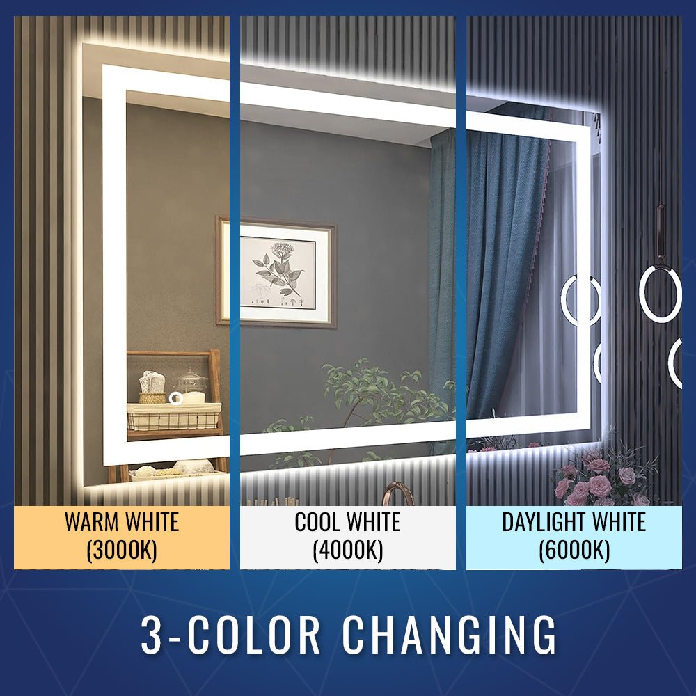Backlit/Frontlit, Vanity Mirror with Lights, Touch Switch, Anti - Fog, Adjustable 3 - Color Temperature & Remembrance, CRI 90+, LED Mirror for Bathroom, Accord Style - BUILDMYPLACE