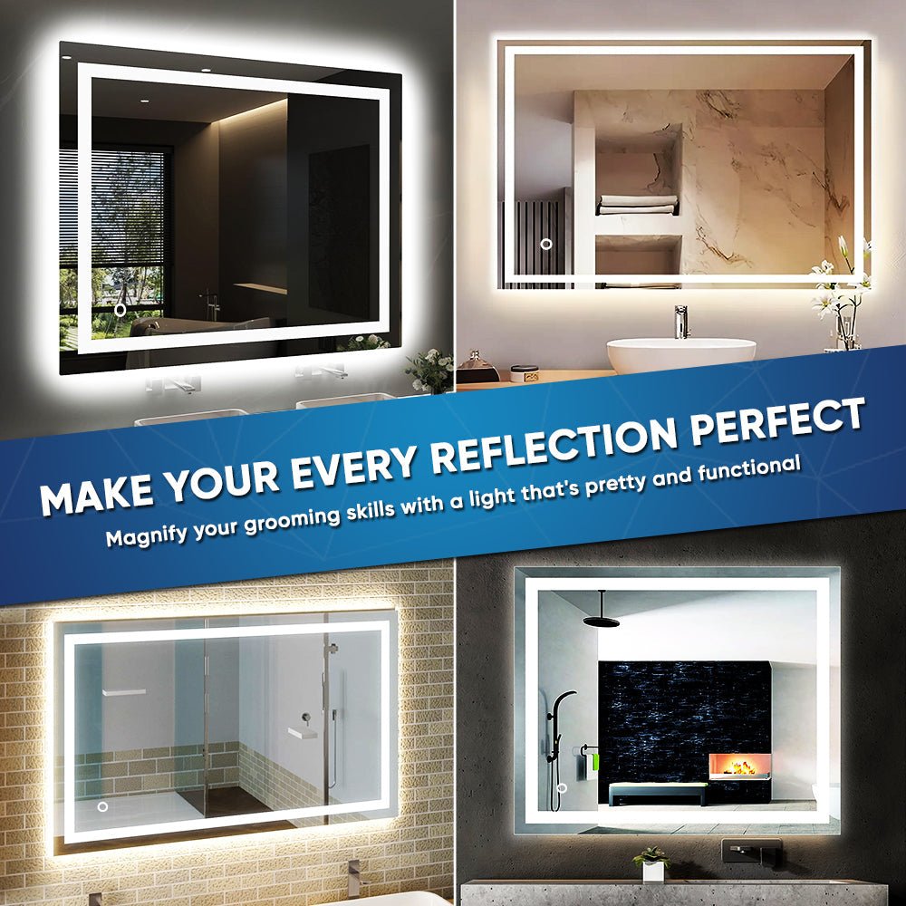 Backlit/Frontlit, Vanity Mirror with Lights, Touch Switch, Anti - Fog, Adjustable 3 - Color Temperature & Remembrance, CRI 90+, LED Mirror for Bathroom, Accord Style - BUILDMYPLACE