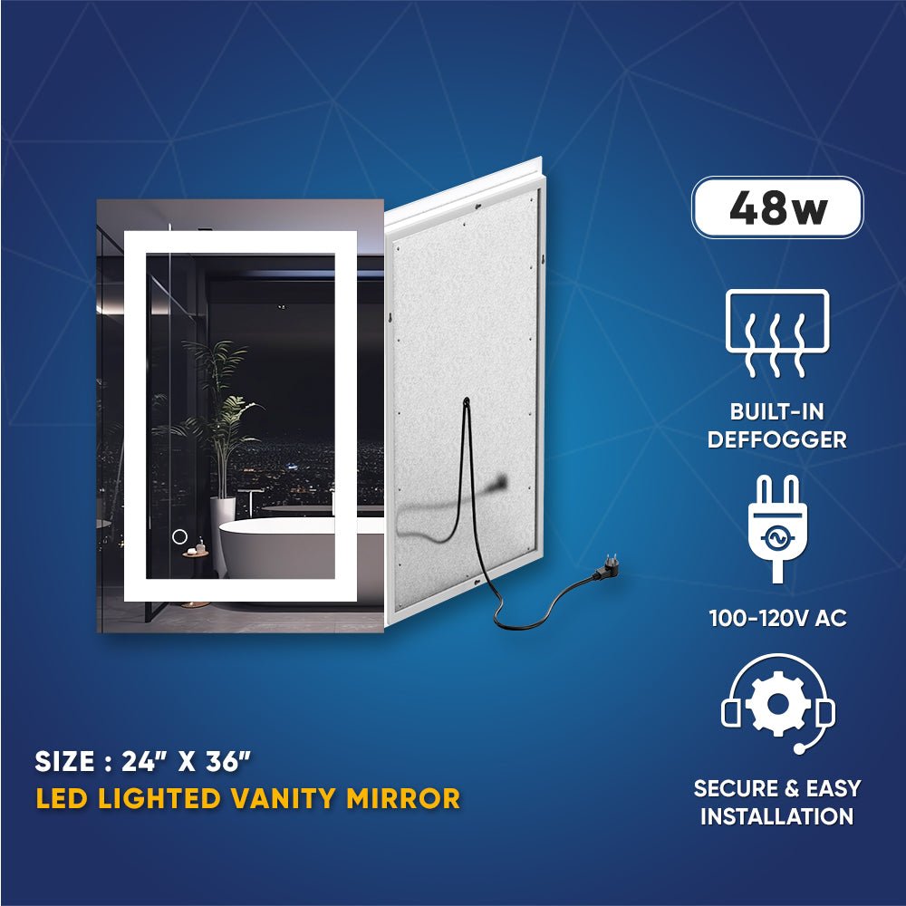 Backlit/Frontlit, Vanity Mirror with Lights, Touch Switch, Anti - Fog, Adjustable 3 - Color Temperature & Remembrance, CRI 90+, LED Mirror for Bathroom, Accord Style - BUILDMYPLACE