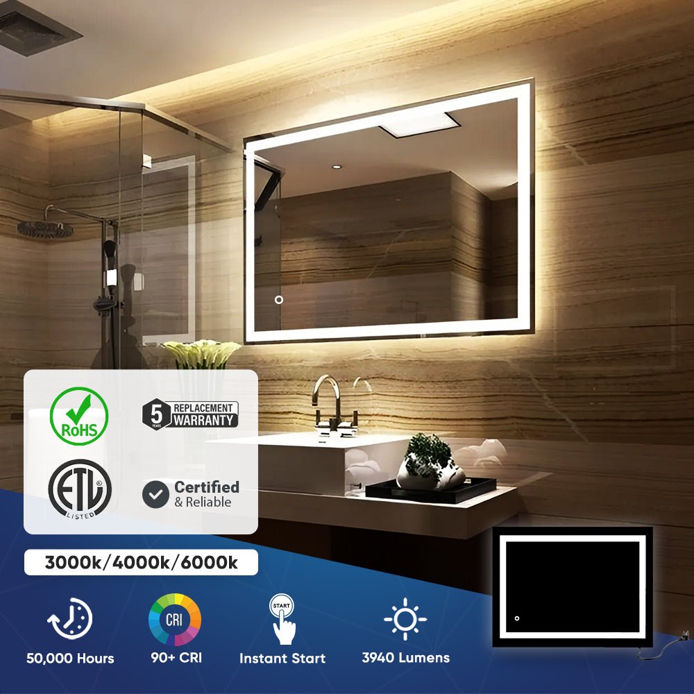 Backlit/Frontlit, Vanity Mirror with Lights, Touch Switch, Anti - Fog, Adjustable 3 - Color Temperature & Remembrance, CRI 90+, LED Mirror for Bathroom, Accord Style - BUILDMYPLACE