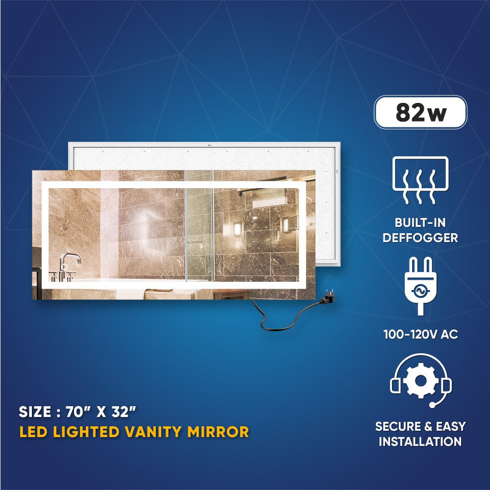 Backlit/Frontlit, Vanity Mirror with Lights, Touch Switch, Anti - Fog, Adjustable 3 - Color Temperature & Remembrance, CRI 90+, LED Mirror for Bathroom, Accord Style - BUILDMYPLACE