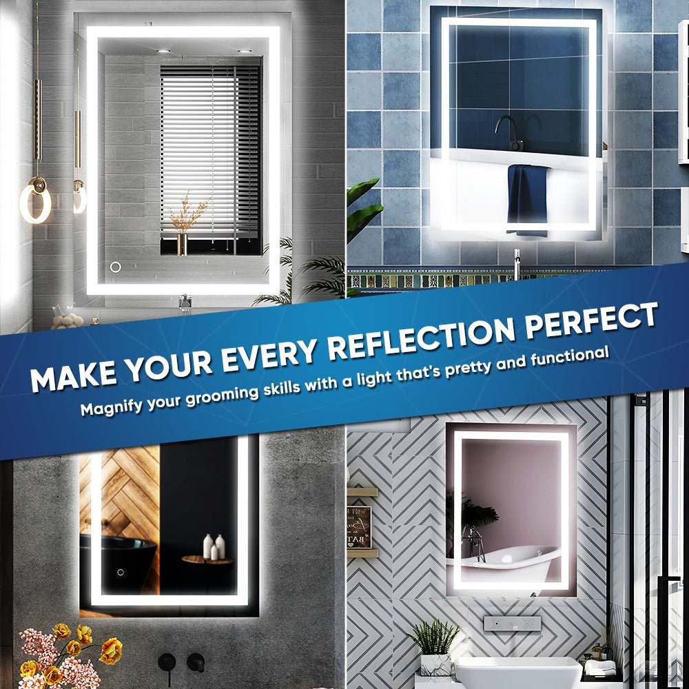 Backlit/Frontlit, Vanity Mirror with Lights, Touch Switch, Anti - Fog, Adjustable 3 - Color Temperature & Remembrance, CRI 90+, LED Mirror for Bathroom, Accord Style - BUILDMYPLACE