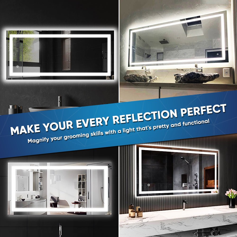 Backlit/Frontlit, Vanity Mirror with Lights, Touch Switch, Anti - Fog, Adjustable 3 - Color Temperature & Remembrance, CRI 90+, LED Mirror for Bathroom, Accord Style - BUILDMYPLACE
