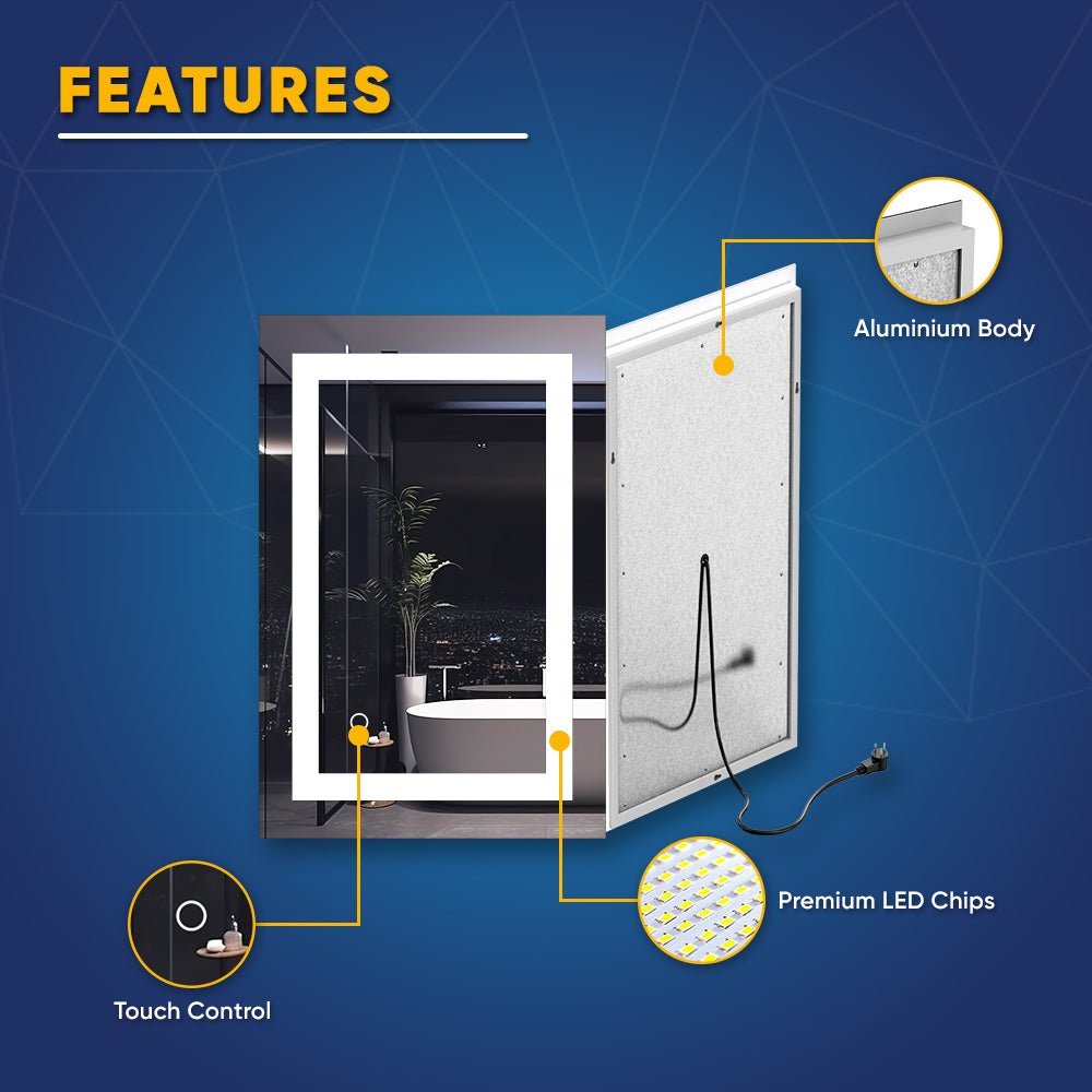 Backlit/Frontlit, Vanity Mirror with Lights, Touch Switch, Anti - Fog, Adjustable 3 - Color Temperature & Remembrance, CRI 90+, LED Mirror for Bathroom, Accord Style - BUILDMYPLACE