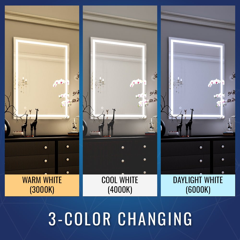 Backlit/Frontlit, Vanity Mirror with Lights, Touch Switch, Anti - Fog, Adjustable 3 - Color Temperature & Remembrance, CRI 90+, LED Mirror for Bathroom, Accord Style - BUILDMYPLACE