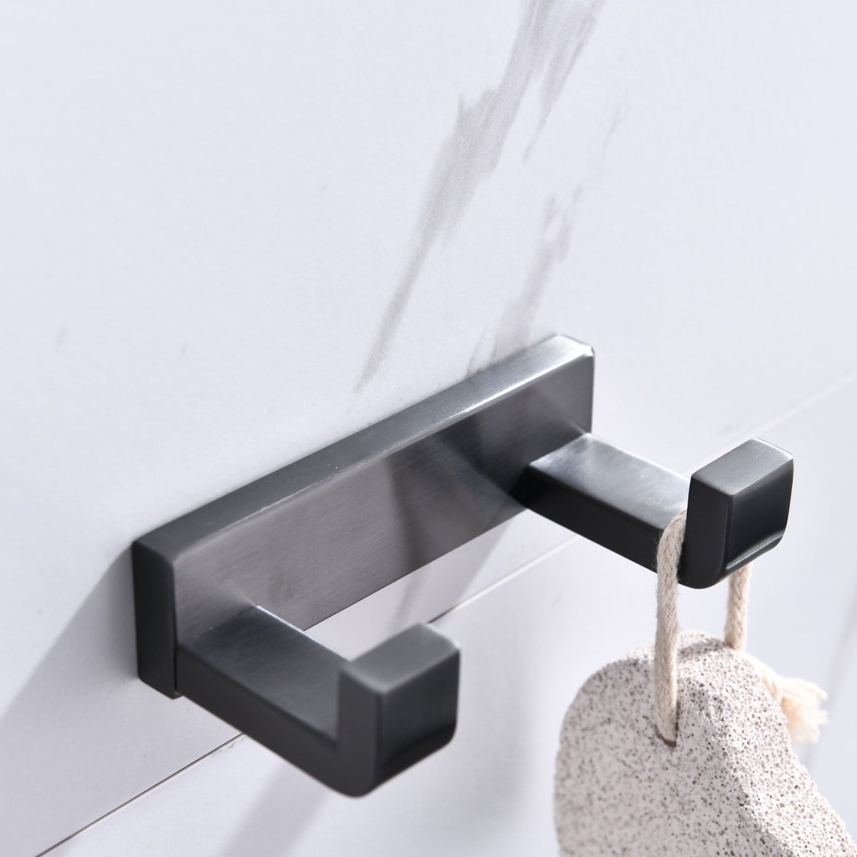 Bagno Bianca Stainless Steel Bathroom Double Robe Hook in Gun Metal - BUILDMYPLACE