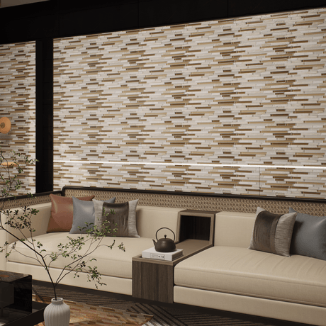 Bamboo Random Strip Glass Stone Blend Mosaic - BUILDMYPLACE