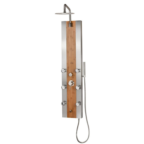 Bamboo Wood ShowerSpa Bali Panel Bali with 10" Low - Profile Rain Showerhead - 6 Body Spray Jets - 10 Years Warranty - BUILDMYPLACE