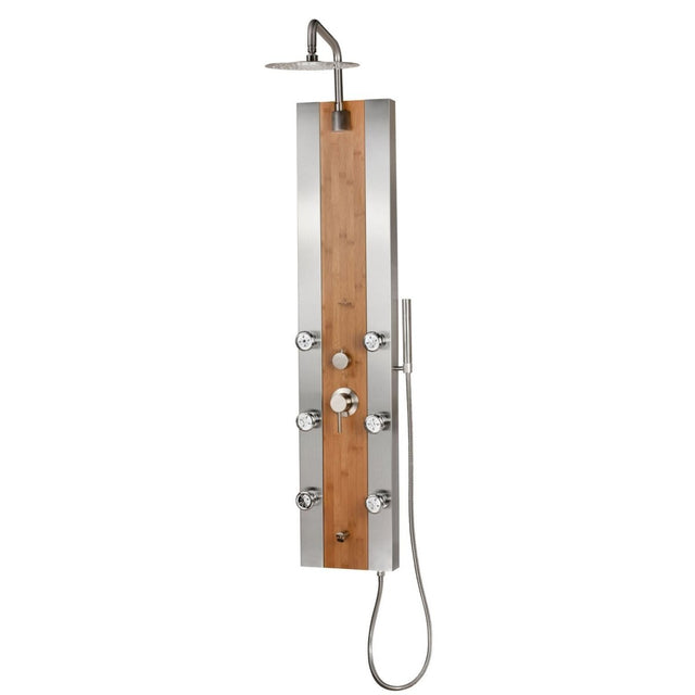 Bamboo Wood ShowerSpa Bali Panel Bali with 10" Low - Profile Rain Showerhead - 6 Body Spray Jets - 10 Years Warranty - BUILDMYPLACE