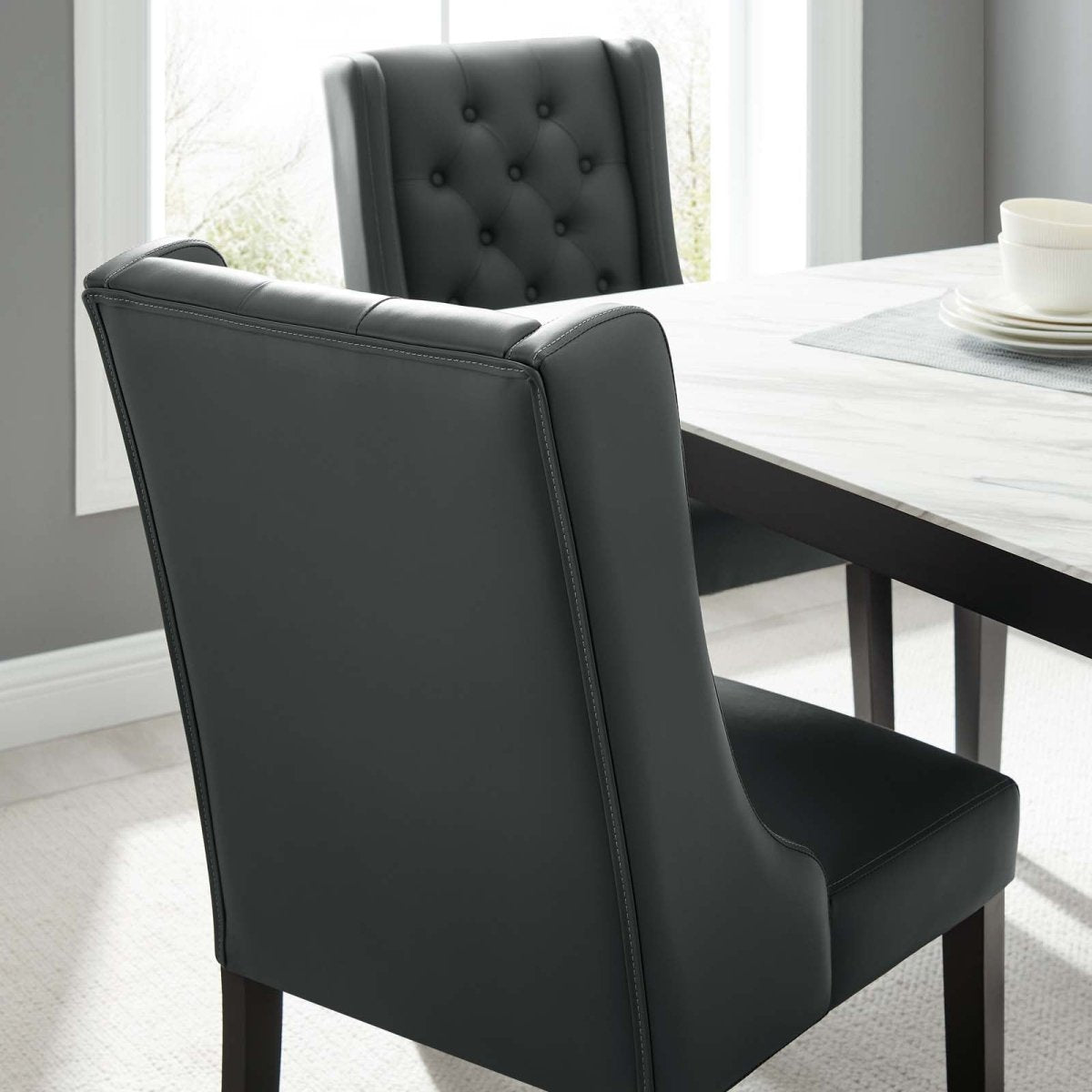 Baronet Button Tufted Vegan Leather Dining Chair - BUILDMYPLACE