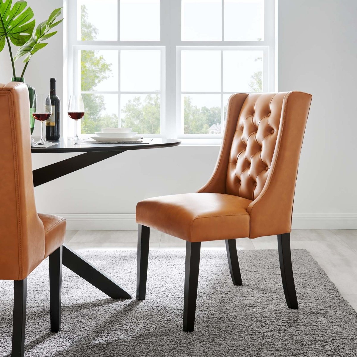 Baronet Button Tufted Vegan Leather Dining Chair - BUILDMYPLACE