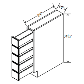 Base Spice Drawer - 6W x 34 1/2H x 24D - 5DRW - Aria Shaker Espresso