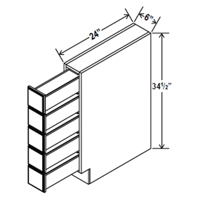 Base Spice Drawer - 6W x 34 1/2H x 24D - 5DRW - Aspen White - RTA
