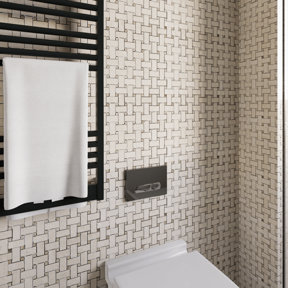 Basketweave Berkshire Crema Polished Marble Mosaic - BUILDMYPLACE