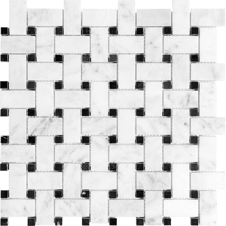 Basketweave Bianco Venatino Honed Marble Mosaic - BUILDMYPLACE