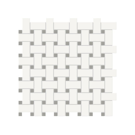 Basketweave Canvas White W/ Dot Soho Cement Chic Matte Glazed Porcelain Mosaic - BUILDMYPLACE