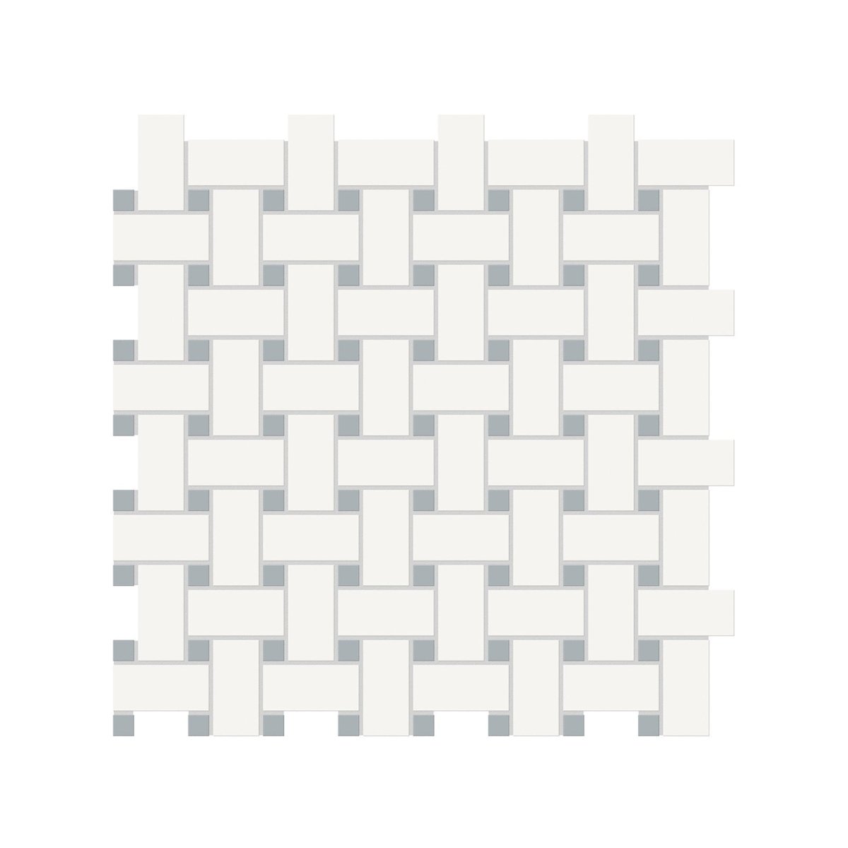 Basketweave Canvas White W/ Dot Soho Cloud Blue Matte Glazed Porcelain Mosaic - BUILDMYPLACE