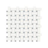 Basketweave Canvas White W/ Dot Soho Cloud Blue Matte Glazed Porcelain Mosaic - BUILDMYPLACE