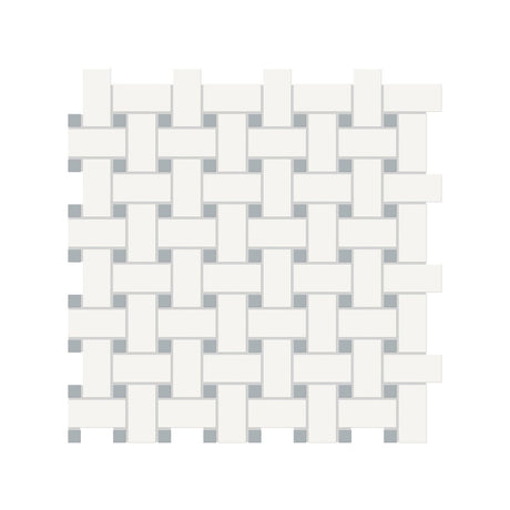 Basketweave Canvas White W/ Dot Soho Cloud Blue Matte Glazed Porcelain Mosaic - BUILDMYPLACE