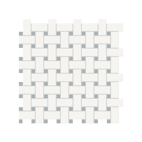 Basketweave Canvas White W/ Dot Soho Cloud Blue Matte Glazed Porcelain Mosaic