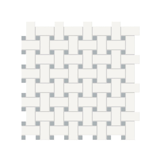 Basketweave Canvas White W/ Dot Soho Cloud Blue Matte Glazed Porcelain Mosaic - BUILDMYPLACE