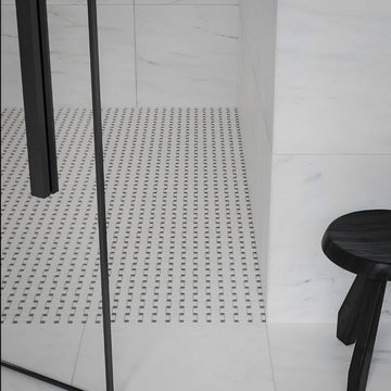 Basketweave Canvas White W/ Dot Soho Retro Black Matte Glazed Porcelain Mosaic