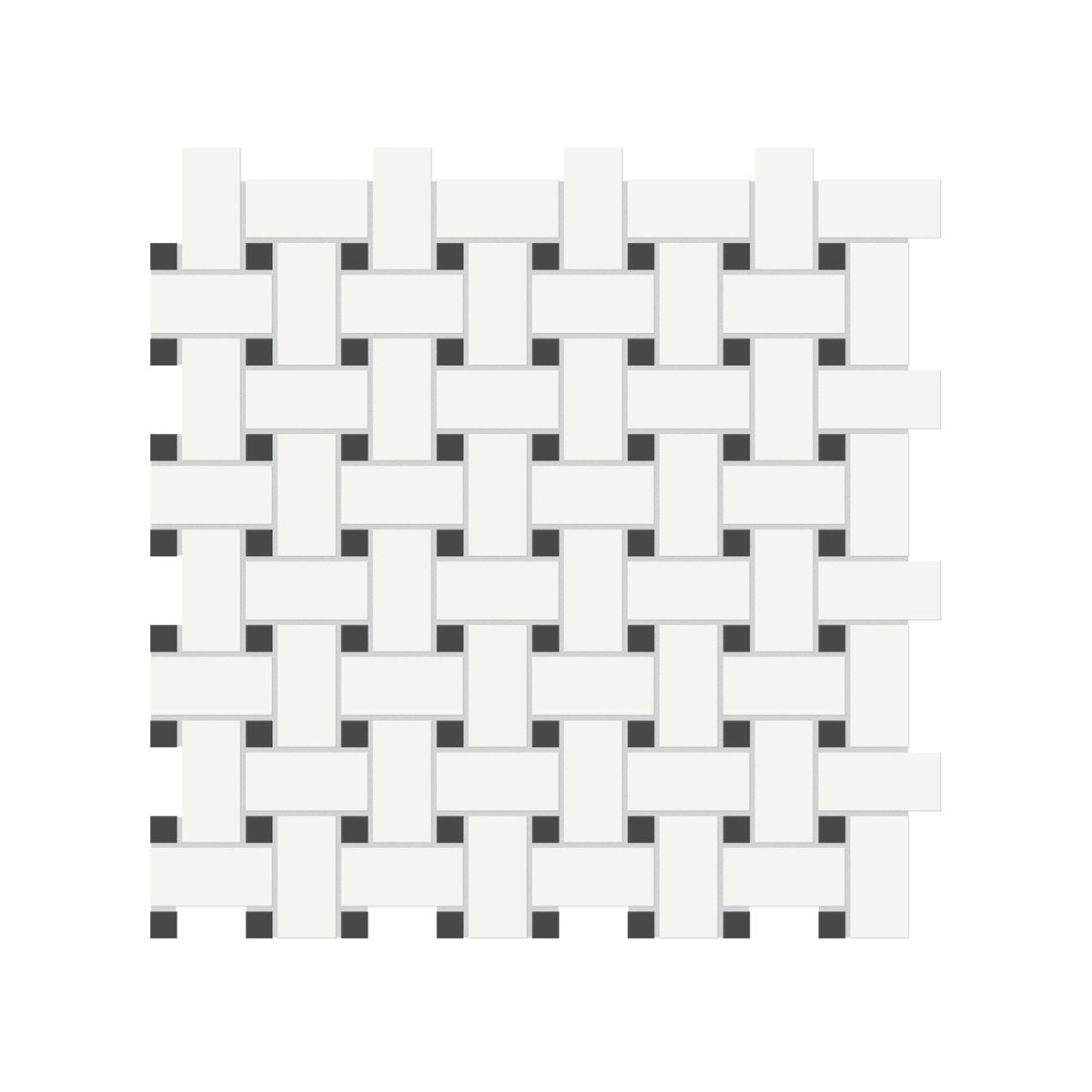 Basketweave Canvas White W/ Dot Soho Retro Black Matte Glazed Porcelain Mosaic - BUILDMYPLACE