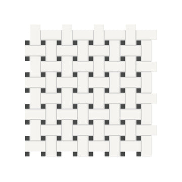 Basketweave Canvas White W/ Dot Soho Retro Black Matte Glazed Porcelain Mosaic