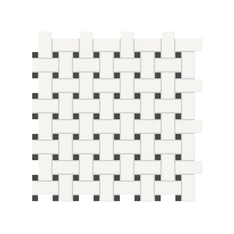 Basketweave Canvas White W/ Dot Soho Retro Black Matte Glazed Porcelain Mosaic - BUILDMYPLACE