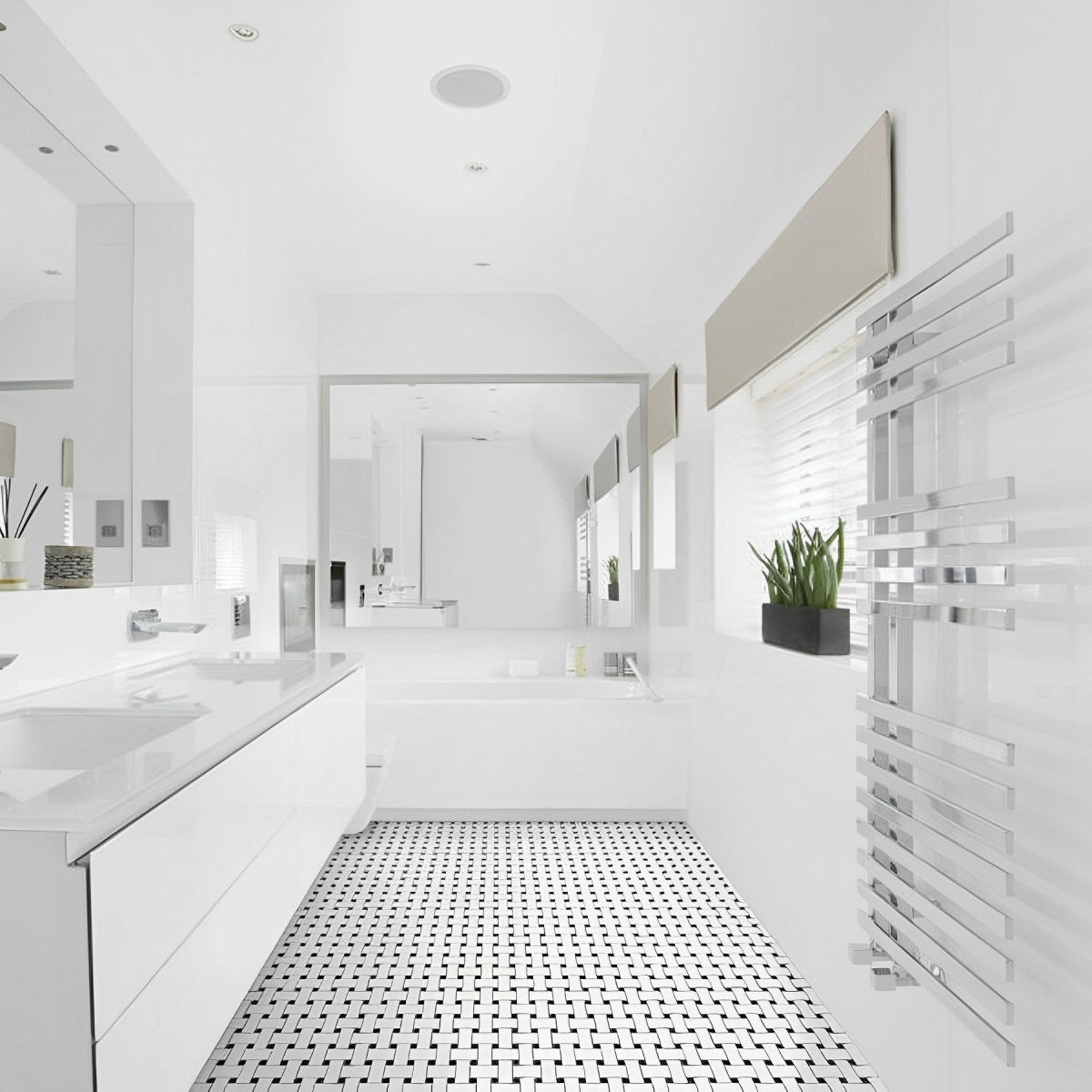 Basketweave Canvas White W/ Dot Soho Retro Black Matte Glazed Porcelain Mosaic - BUILDMYPLACE