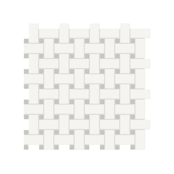 Basketweave Canvas White W/ Dot Soho Soft Sage Matte Glazed Porcelain Mosaic