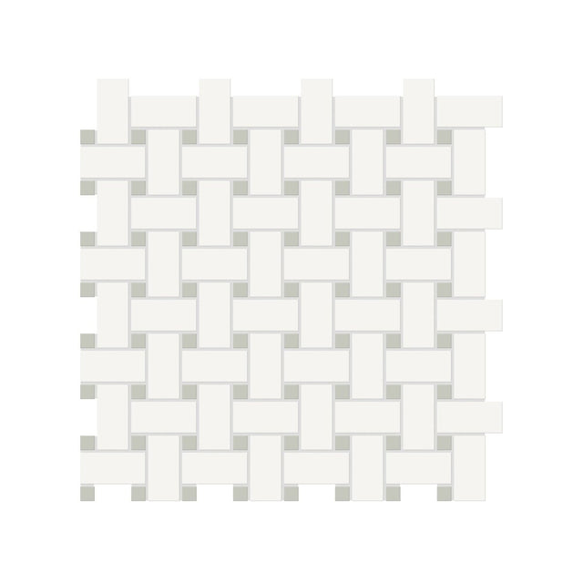 Basketweave Canvas White W/ Dot Soho Soft Sage Matte Glazed Porcelain Mosaic - BUILDMYPLACE